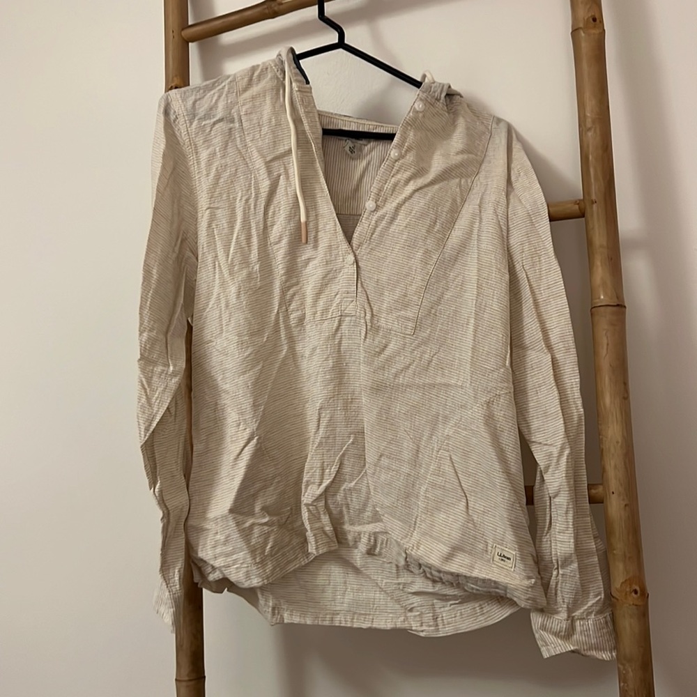 L.L. Bean Pullover Tan Pullover Hoodie Stripe